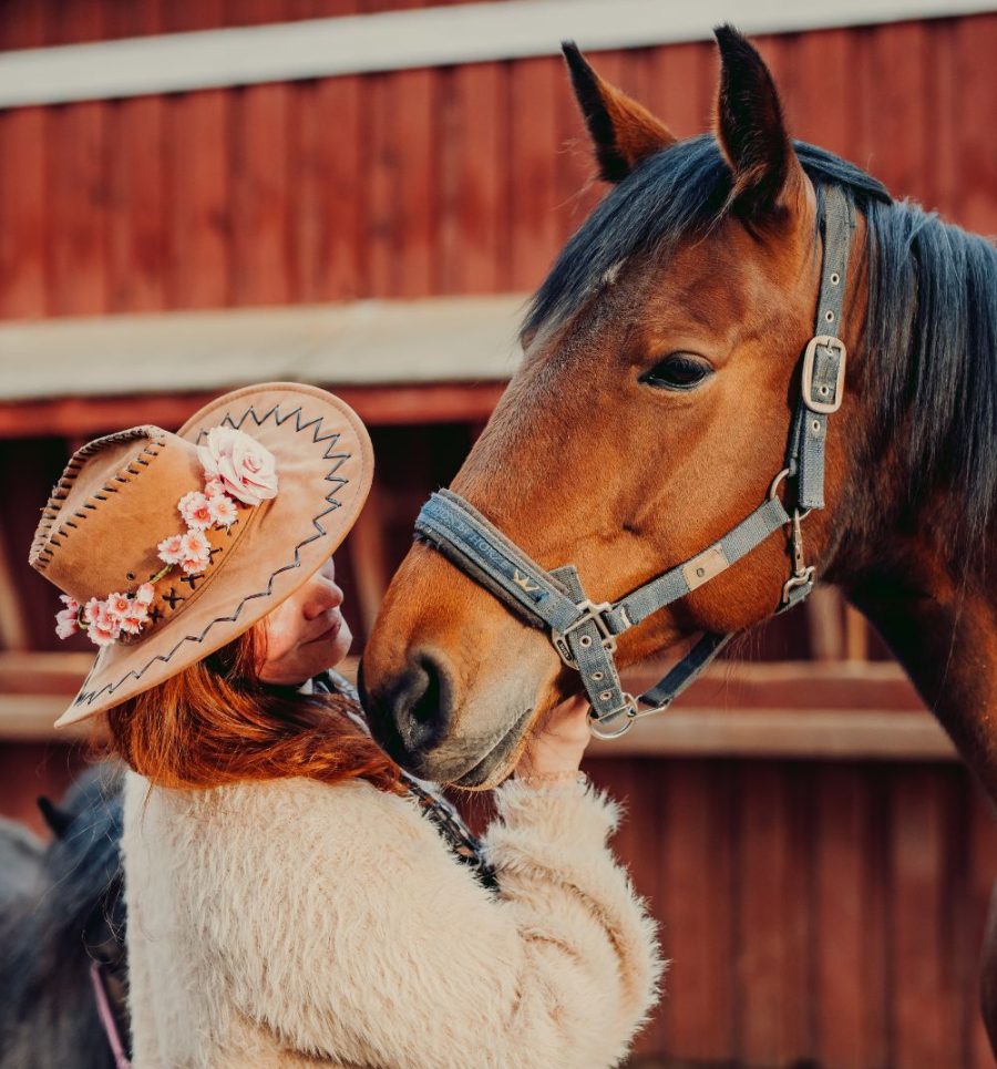 Nainen ja hevonen vastakkain